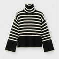 thumbnail image 1 of 1pcs striped turtleneck sweater--light bottom with black stripes, 1 of 5