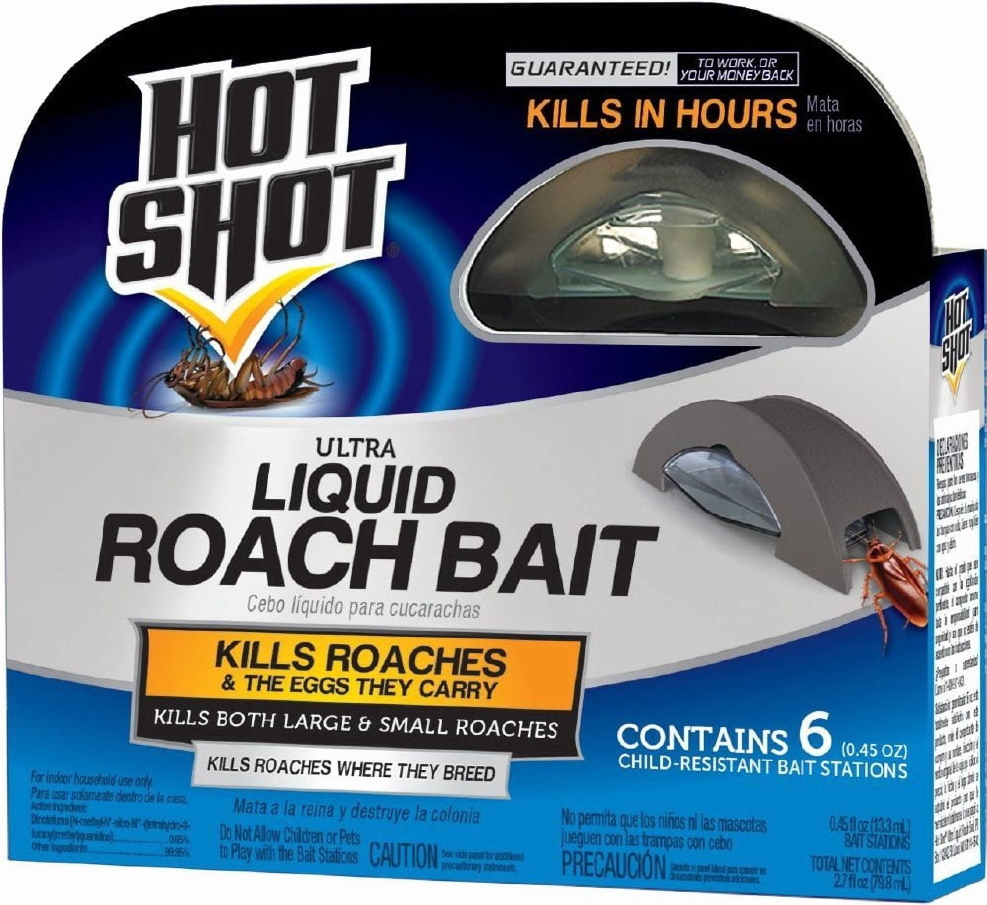 Hot Shot Ultra Liquid Roach Bait, Child-Resistant Bait Stations, 0.45 oz Each, 6 Count