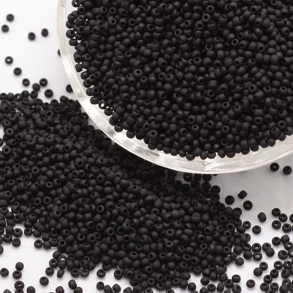 1pound 12/0 Round Glass Seed Beads Grade A Frosted Opaque Colours Black 1.8~2.0mm Hole: 0.8mm about 28000pcs/pound