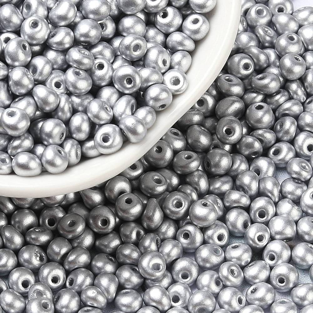 1pound 6/0 Glass Seed Beads Opaque Colours Luster Teardrop Silver 4~5x4~4.5x3~4mm Hole: 0.8~0.9mm about 5625pcs/pound