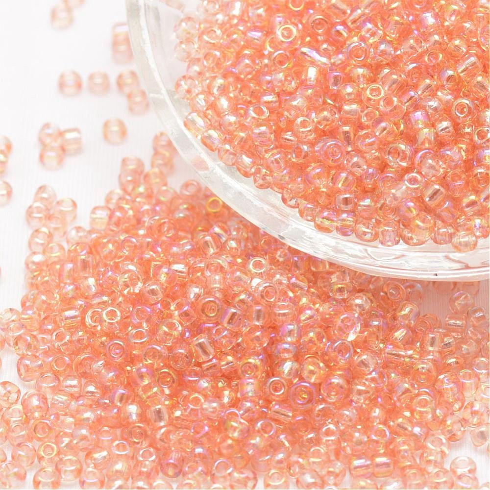 1pound 8/0 Round Glass Seed Beads Grade A Transparent Colours Rainbow Light Salmon 2.8~3.2mm Hole: 1.0mm about 15000pcs/pound