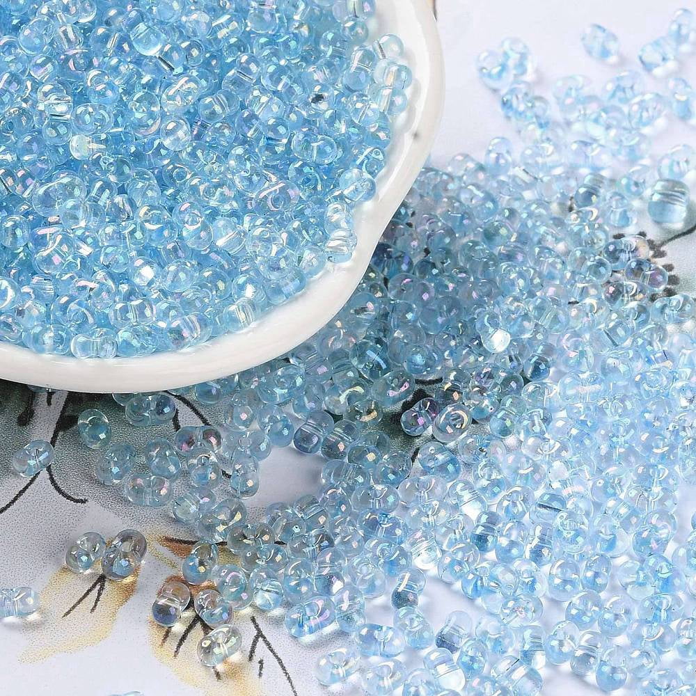 1pound AB color Glass Seed Beads Transparent Colours Rainbow Peanut Light Sky Blue 4~4.5x2~2.5x2~2.5mm Hole: 0.8~0.9mm about 10000pcs/pound