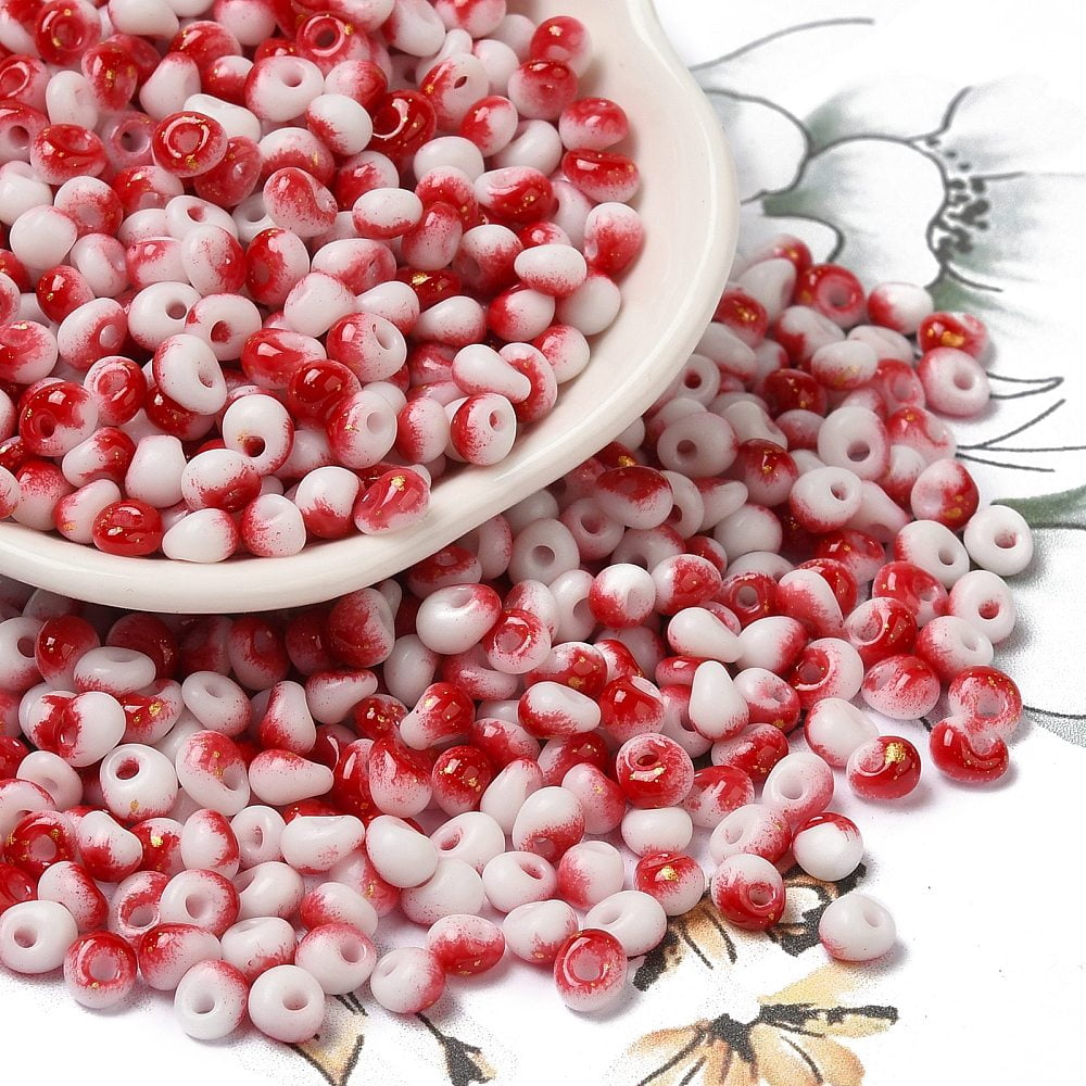 1pound Baking Paint Glass Seed Beads Round Hole Teardrop Red 5~5.5x4~5x3~3.5mm Hole: 1.2mm about 2500pcs/pound