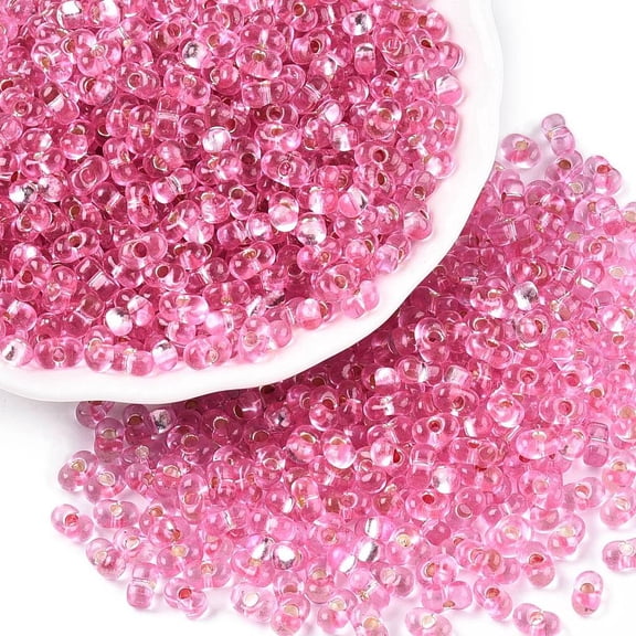 1pound Baking Paint Transparent Glass Seed Beads Silver Lined Peanut Hot Pink 5.5~6.5x3.5~4x3~3.5mm Hole: 1.2~1.4mm about 4500pcs/pound