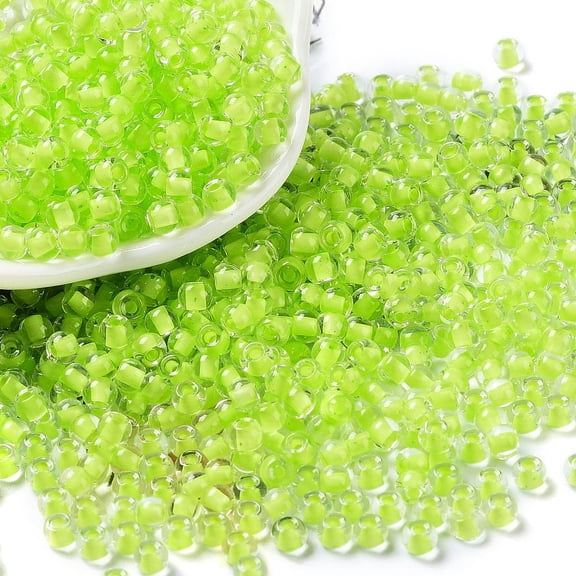 1pound Glass Bead Inside Colours Round Hole Round Green Yellow 4x3mm Hole: 1.4mm 7650pcs/pound