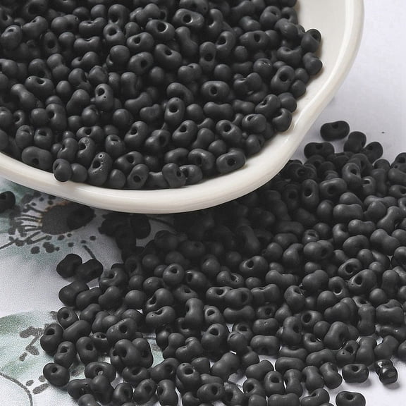 1pound Glass Frosted Seed Beads Peanut Black 3.5~4x2~2.5x2~2.3mm Hole: 0.8mm about 8000pcs/pound