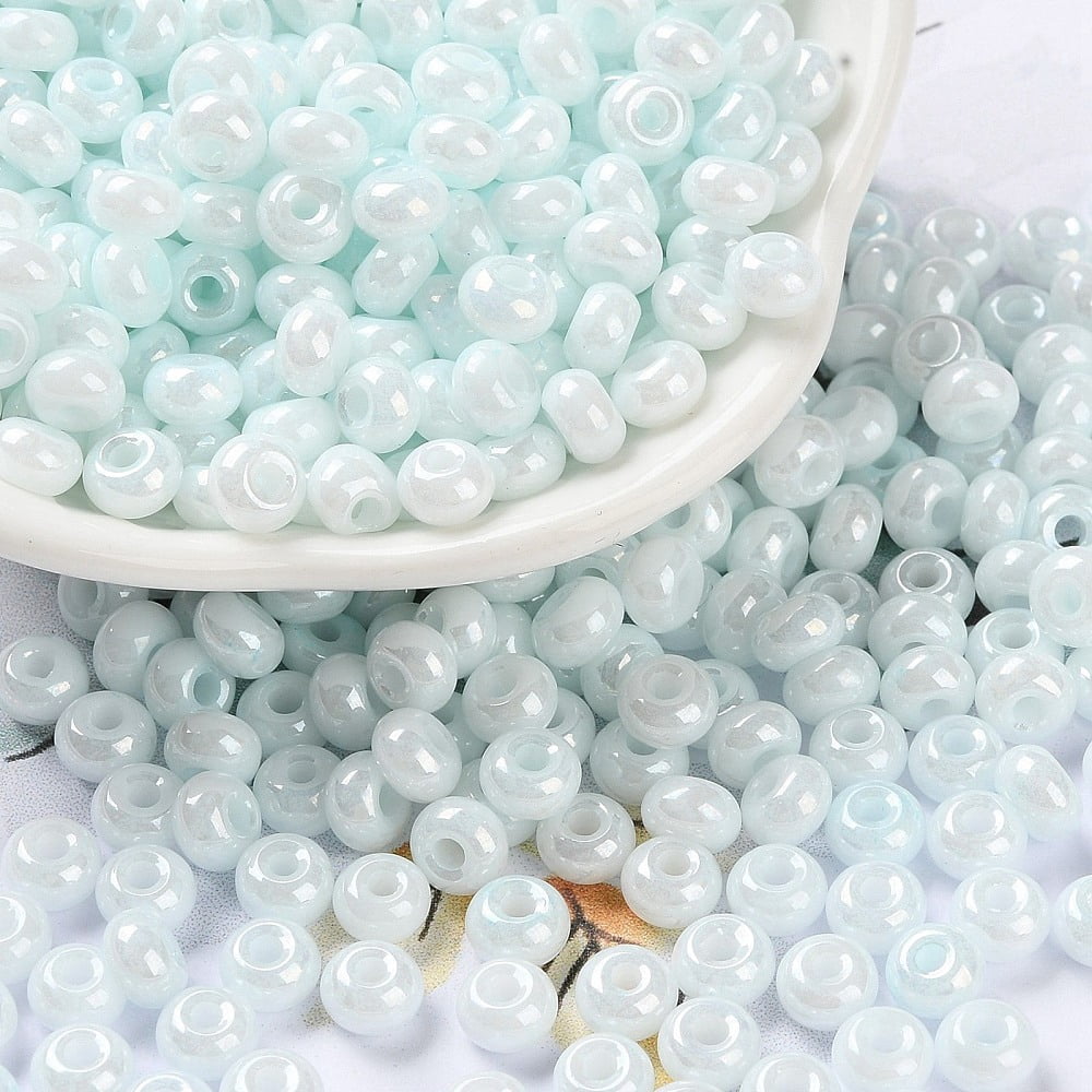 1pound Glass Seed Beads Opaque Colours Luster Round Azure 5~5.5x3~3.5mm Hole: 1.5~1.6mm about 3488pcs/pound