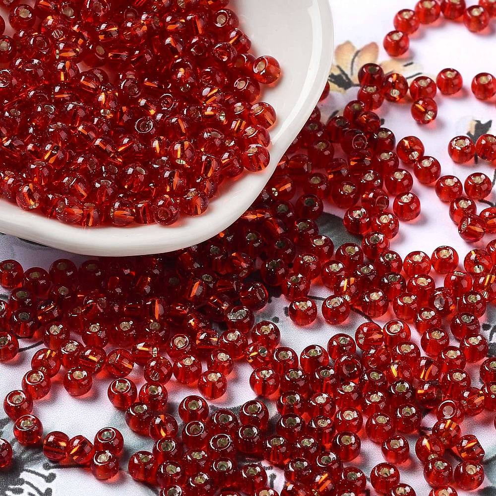 1pound Glass Seed Beads Silver Lined Round Hole Round FireBrick 4x3mm Hole: 1.2mm 6429pcs/pound
