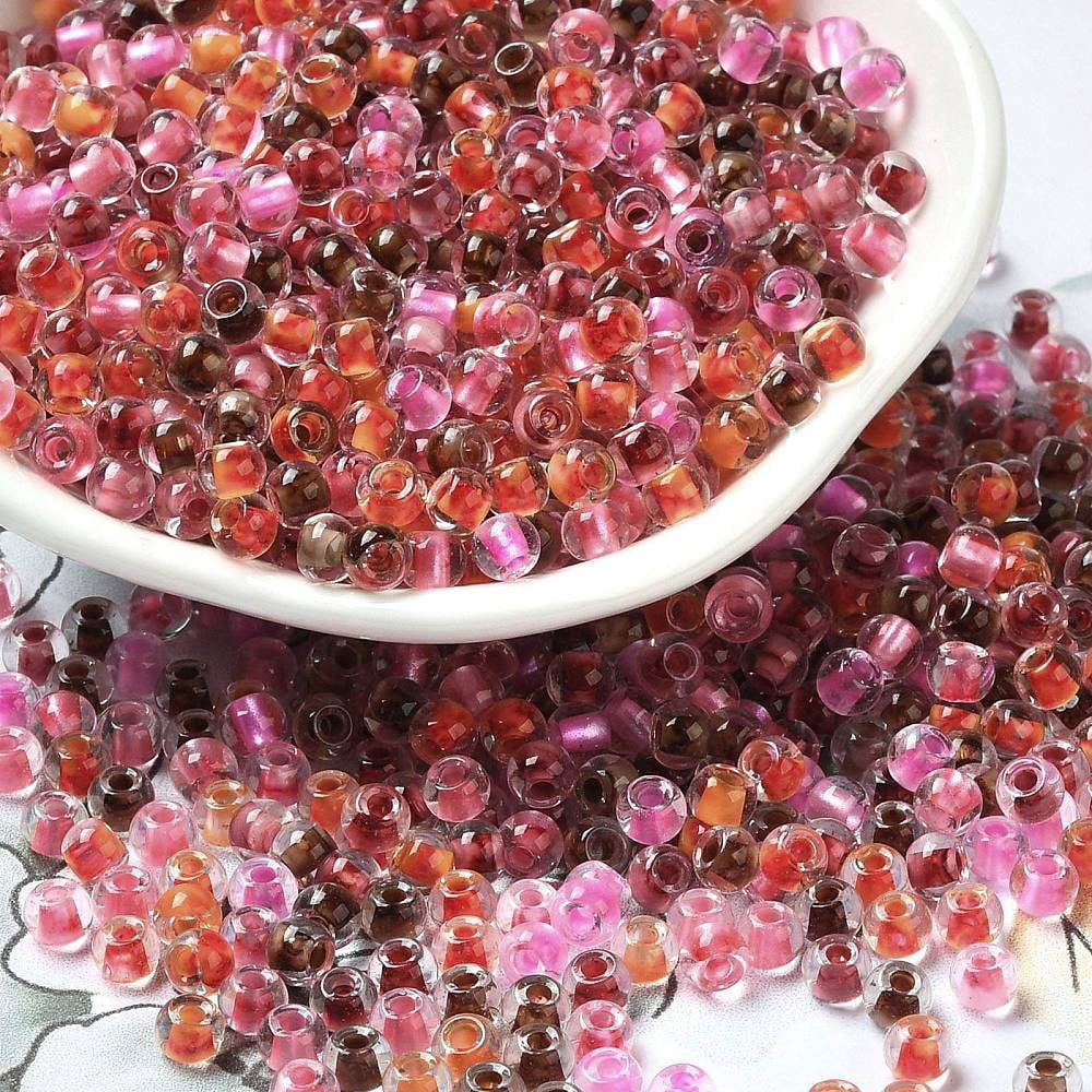 1pound Transparent Glass Round Seed Beads Inside Colours Round Coral 6/0 4x3mm Hole: 1.2mm about 7258pcs/pound