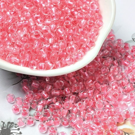 1pound Transparent Glass Round Seed Beads Inside Colours Round Hot Pink 6/0 4x3mm Hole: 1.2mm about 7258pcs/pound