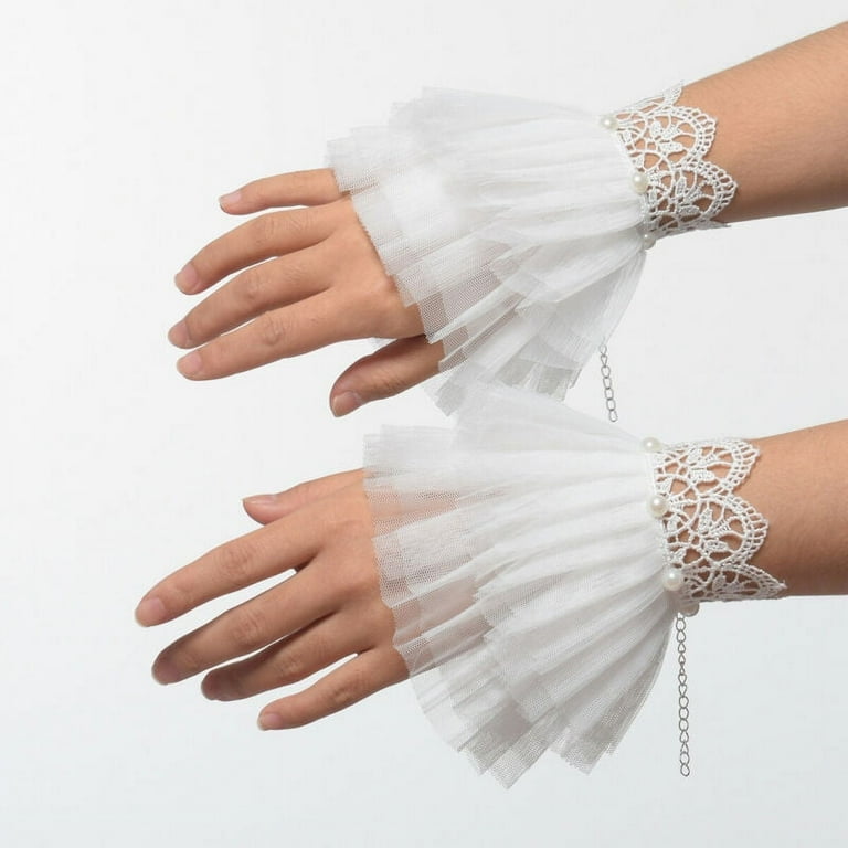 GRACEART 1pr Victorian Antique Lace Wrist Cuffs Lace with beads