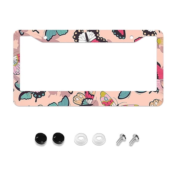 1ps Butterfly License Plate Frame, Pink License Plate Frames for Women Man, Red Teal Butterfly Car License Plate Holder Funny Car Tag Frame Decor 2 Hole