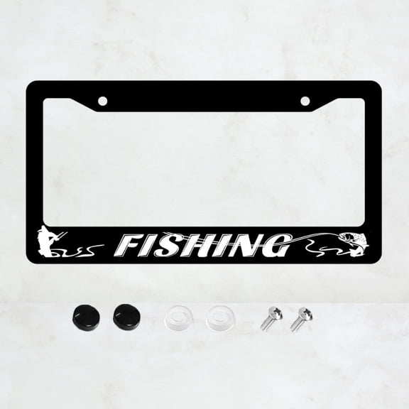 1ps Fishing Aluminum License Plate Frame - US Standard Size, Personalized Decorative Car License Plate Bracket, 2 Holes for Auto Decorative Gift, Perfect Gift for Both Men and Women