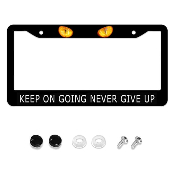 1ps Keep On Going Never Give Up License Plate Frame, Black License Plate Frames for Women Man, Funny Cool Car License Plate Holder Horror Car Tag Frame Decor 2 Hole