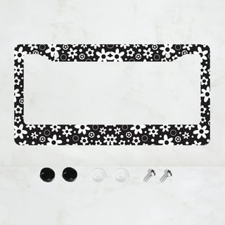 Vintage Groovy Flower License Plate Frames (2-Pack) - Aluminum, Fits US/Canada Standard Plates, Includes Black Screw Caps