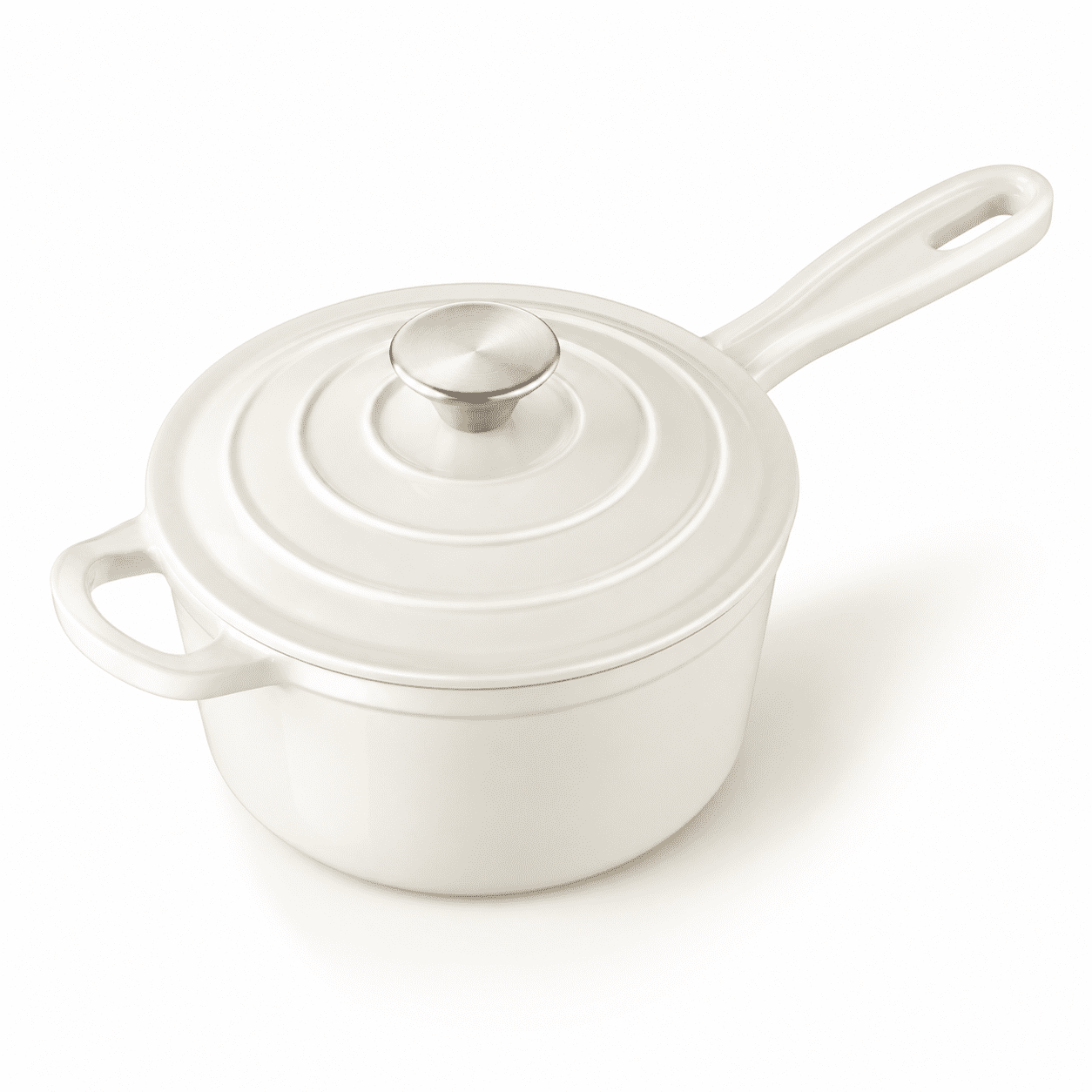1qt Enamel Cast Iron Sauce Pan Induction Cooking Pots Cream White ...