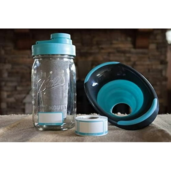 1qt Mason Jar Cold Brew Coffee Maker with Dissolvable Labels and Funnel - All Teal
