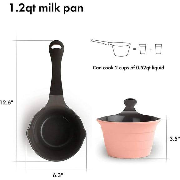 1qt Saucepan Butter Warmer Milk Boiling Melting Pot, Ecolon Ceramic Nonstick Coating PFOA-free, 2 Pour Spouts, Dishwasher Safe, Pink