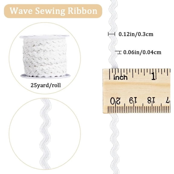 1roll 1 Roll 25 Yards White RIC Rac Trim Ribbon Rick Rack 0.12 inch/3mm Wave Sewing Bending Fringe Trim Woven Fabric for Sewing Flower Making Wedding Dress Party Lace Ribbon Craft
