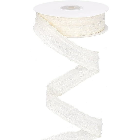 1roll 10 Yards Crinkle Chiffon Ribbon 25mm Wide Wired Edge Beige Pleated Polyester Ribbon Plush Texture Jacquard Fabric Trim for DIY Sewing Crafts Wedding Bouquets Bowknot Making Gift Wrapping