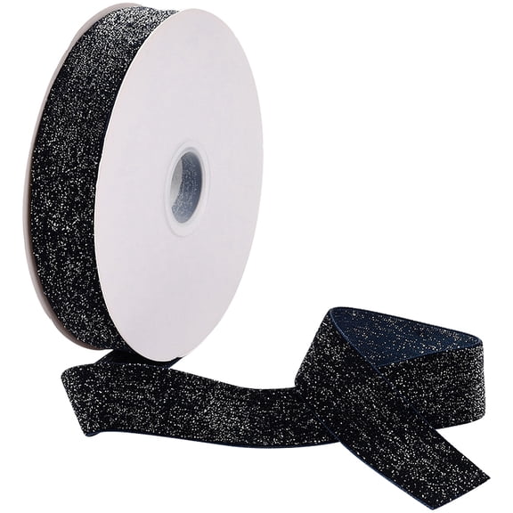 1roll 10 Yards Polyester Velvet Ribbon Silver Glitter Ribbon for Jewelry Making Midnight Blue 1 inch(25~26mm)