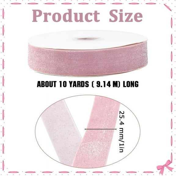 1roll 10 Yards Polyester Velvet Ribbon Silver Glitter Ribbon for Jewelry Making Pink 1 inch(25~26mm)