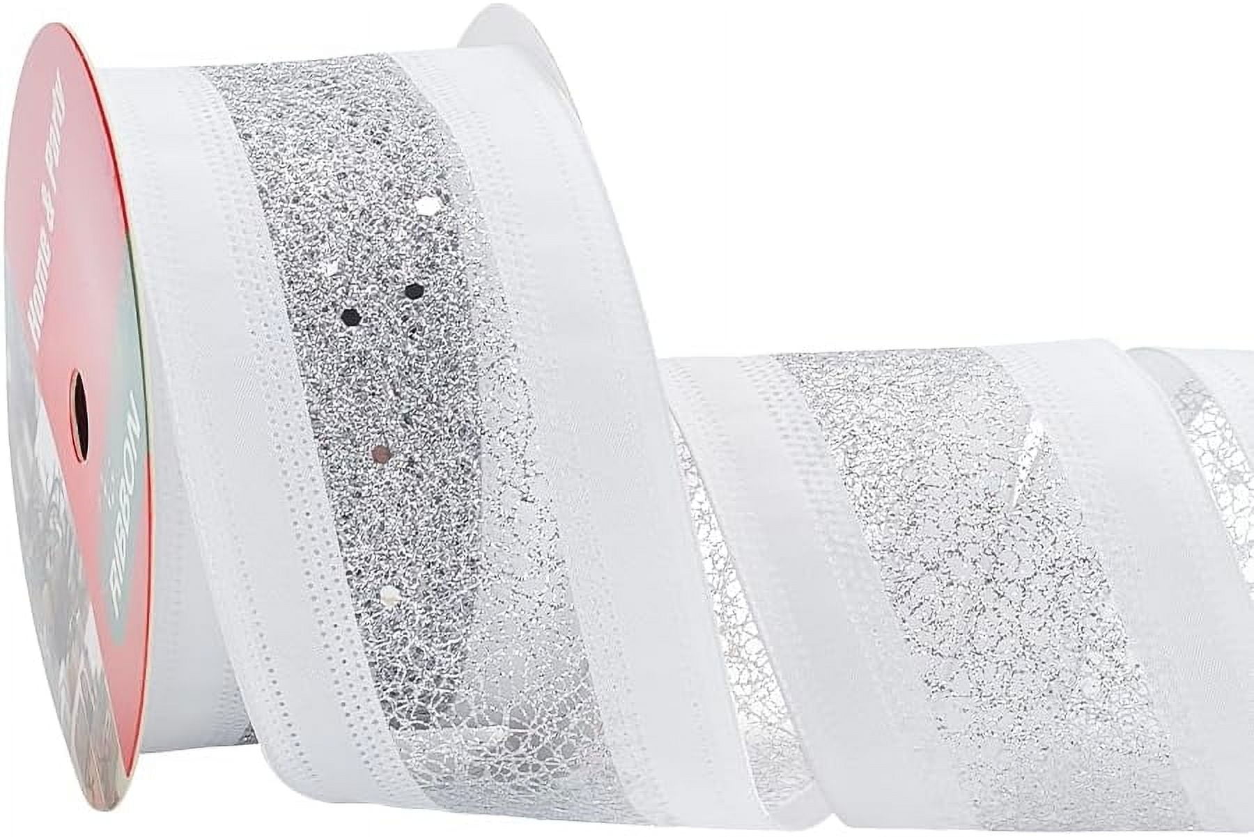 1roll 10 Yards Silver Wired Ribbon 2-5/8