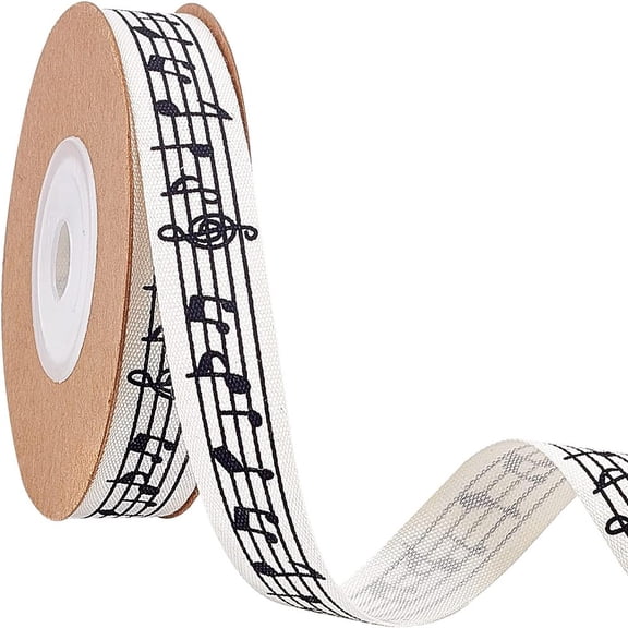 1roll 11 Yards Musical Notes Ribbons 15mm Wide Musical Notes Craft Ribbon Printed Music Note Cotton Ribbon with Spool for Gift Packaging Party Decoration Sewing Craft