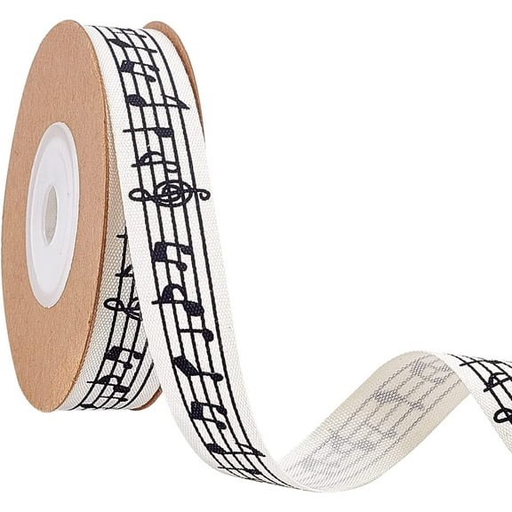 1roll 11 Yards Musical Notes Ribbons 5/8 Inch Musical Notes Craft Ribbon Printed Music Note Cotton Ribbon with Spool for Gift Packaging Party Decoration Sewing Craft