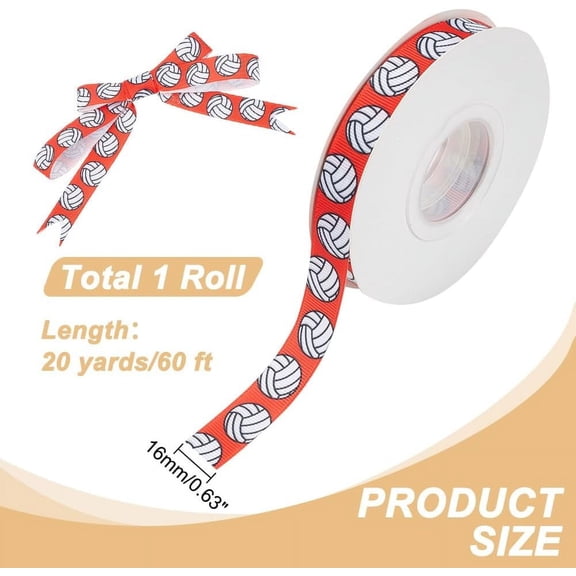 1roll 20 Yards Sport Ball Printed Polyester Volleyball Grosgrain Ribbon for Gift Wrapping Party Decoration Red 5/8 inch(16mm)