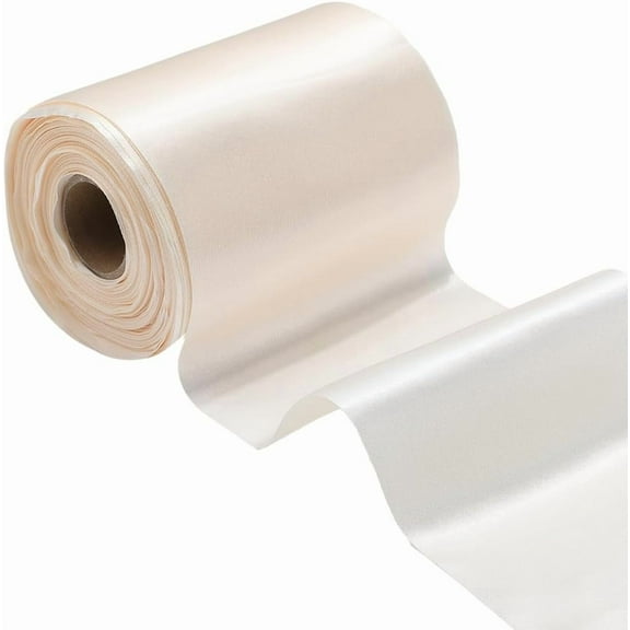1roll 22 Yards 4 Inch White Satin Ribbon Solid Large Extra Wide Thick Beige Double Face Polyester Fabric Ribbons Bulk for Sewing Making Craft Gift Wrapping Wedding Chair Sash Ceremony Supply Beige