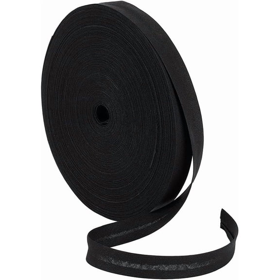 1roll 25M Cotton Double Fold Bias Tape for Home Decoration Wrapping Gifts & DIY Crafts Decoration Flat Black 1/2 inch(12mm)