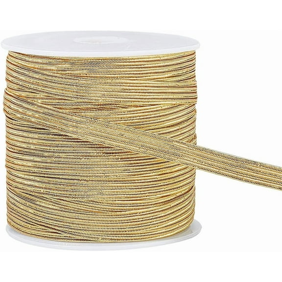 1roll 27 Yard Glitter Metallic Elastic Strap 1/4 Inch Light Gold Flat Nylon Elastic Cords for Bowknot Making Garment Accessory Sewing Gift Wrapping Gold