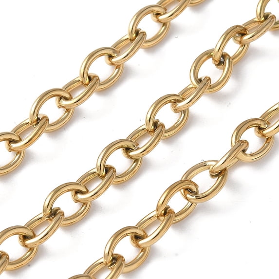 1roll 304 Stainless Steel Cable Chains Unwelded with Spool Ion Plating(IP) golden 8x6x1.5mm about 32.81 Feet(10m)/Roll