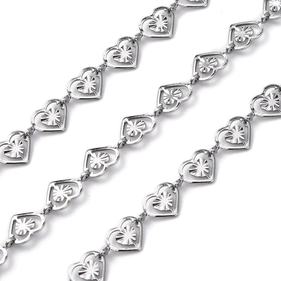 1roll 304 Stainless Steel Heart Link Chains Unwelded with Spool Stainless Steel color 9.5x6x2mm