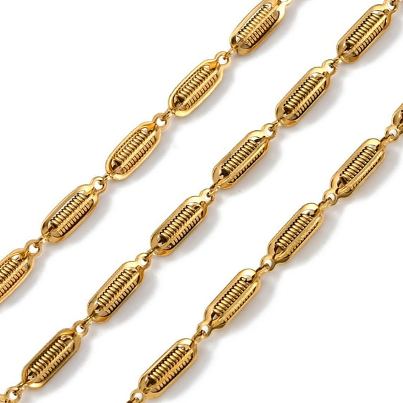 1roll 304 Stainless Steel Turkey Link Chains Ion Plating(IP) Unwelded with Spool Real 18K golden Plated 13x3.8x4mm