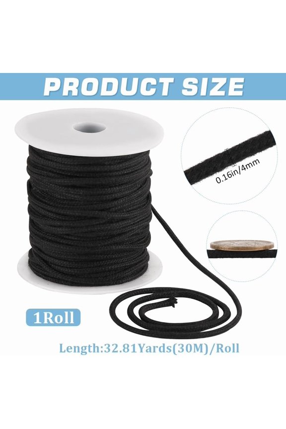 1roll 30M Round Thread with Plastic Spool for Sweatshirt Belt Black 3.6mm