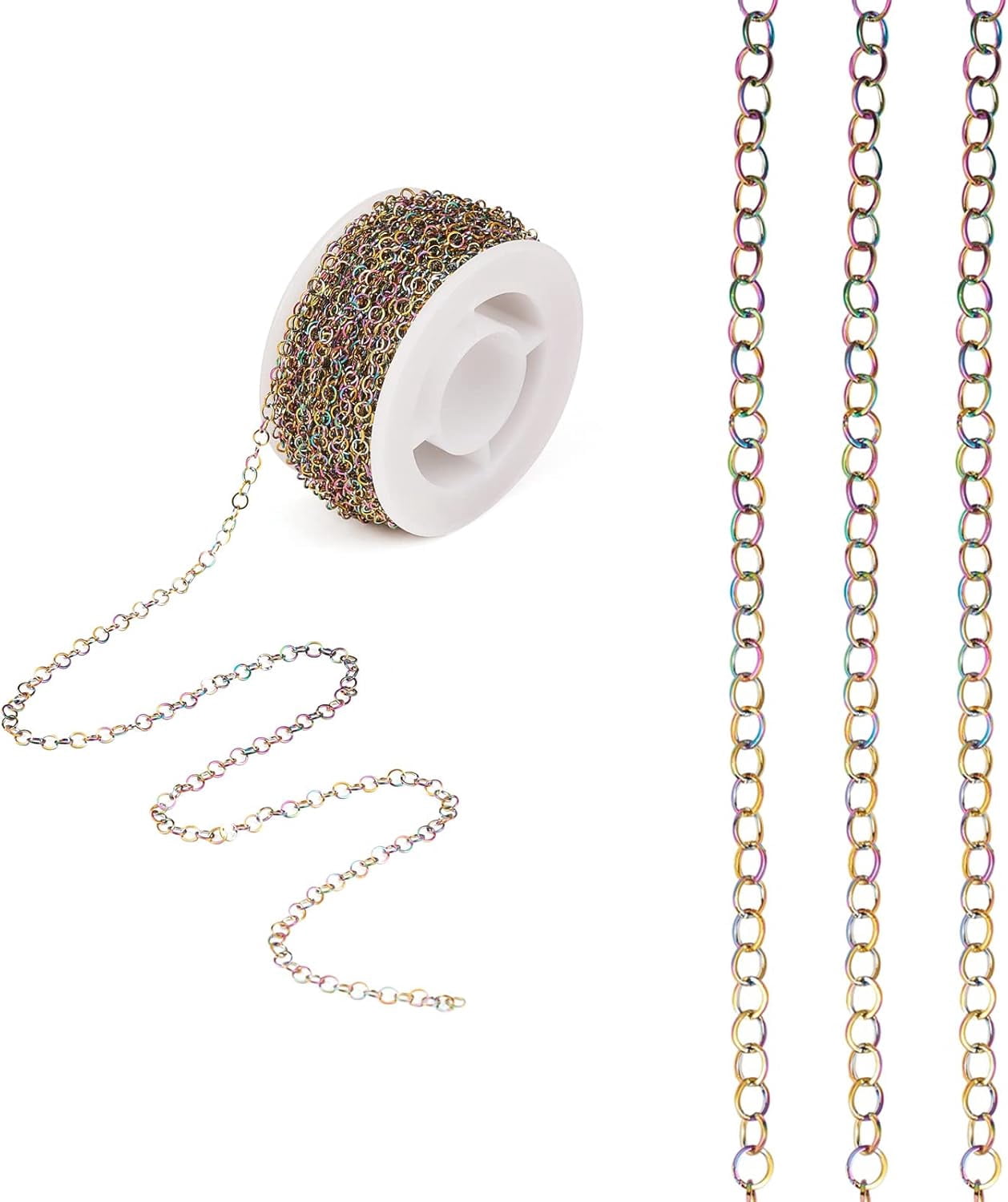 1roll 32.8 Feet 10M Stainless Steel Chains Rainbow Color Chain with ...