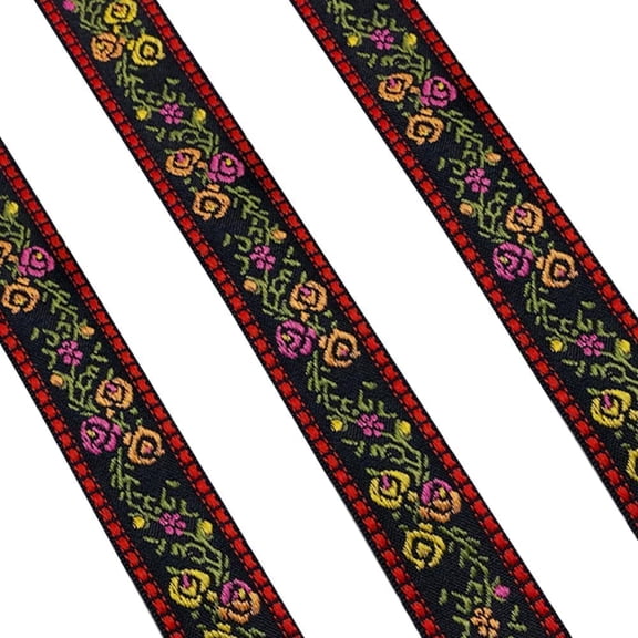 1roll 50 Yards Ethnic style Embroidered Nylon Flower Jacquard Ribbon for Bowknot Hairpin Headwear Clothing Accessories Red 1 inch(25mm)