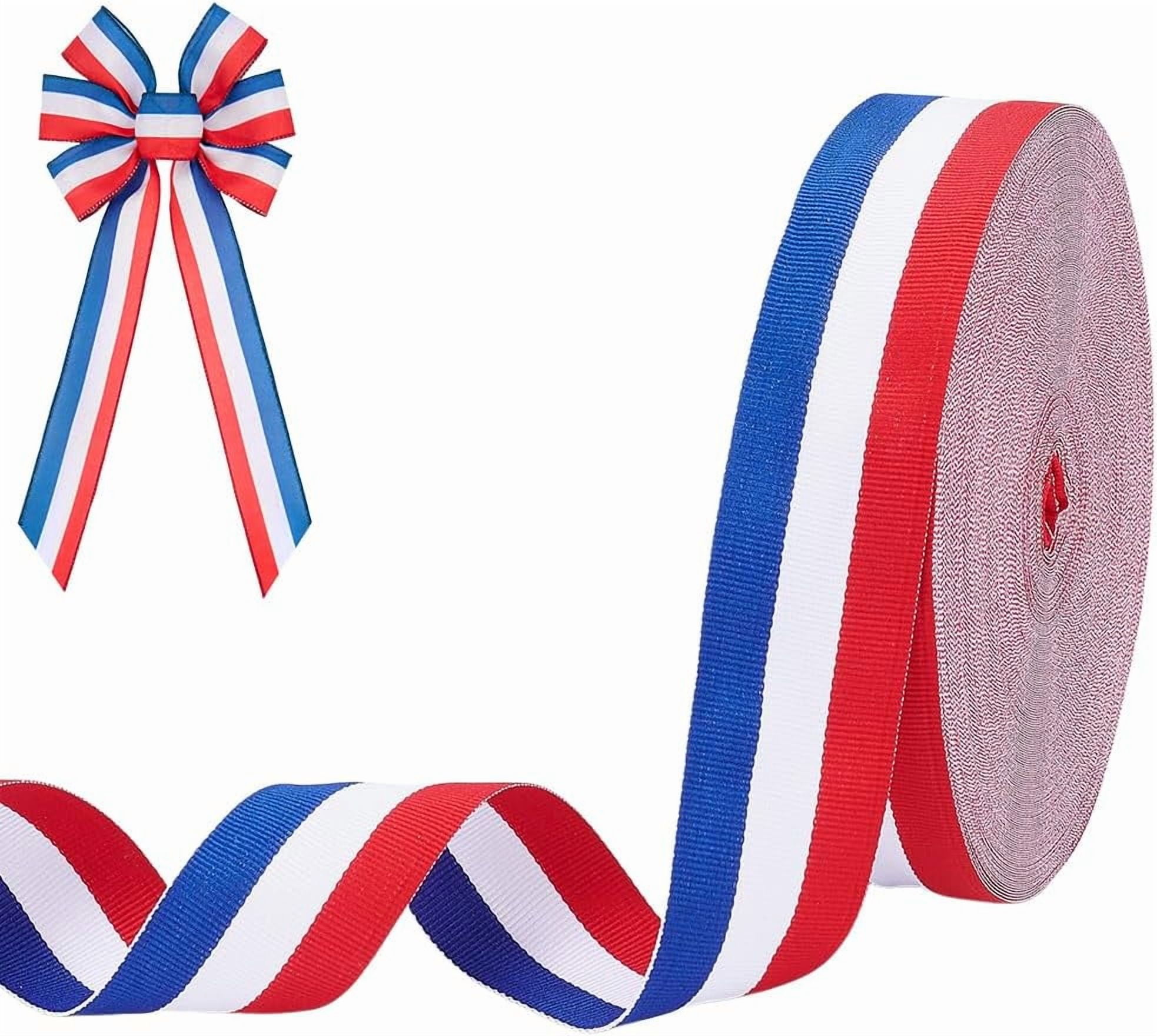 1roll 50 Yards Red White Blue Striped Grosgrain Ribbon 1.57" Polyester Double Faced Stripe Craft Gift Wrapping Embellishments Ribbon for Garment Home Party Wedding Christmas Decorations Colorful