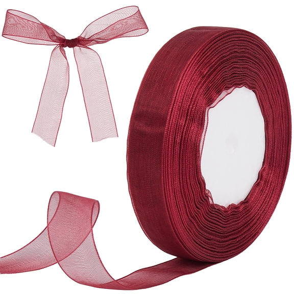 1roll 50 Yards x 7/8 Inch Sheer Organza Ribbon FireBrick Gift Wrapping Chiffon Ribbon Christmas Party Decoration Wedding Invitations Wreaths Wrap Mesh Edge Trim for Flower Bouquet Bows Crafts