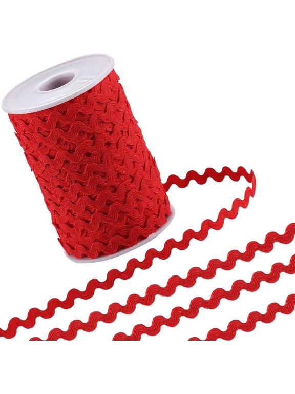 1roll 54.6Yds/50m RIC Rac Trim Ribbon Red Wave Bending Fringe Trim 0.2"/5mm Woven Webbing Edge Lace for Christmas Sewing Crafts Dress Embellishment Wedding Party Gift Wrapping Bows Decor