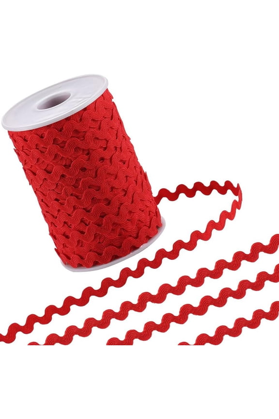 1roll 54.6Yds/50m RIC Rac Trim Ribbon Red Wave Bending Fringe Trim 0.2"/5mm Woven Webbing Edge Lace for Christmas Sewing Crafts Dress Embellishment Wedding Party Gift Wrapping Bows Decor
