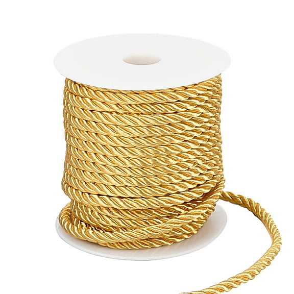 1roll 5mm Decorative Twisted Cord 3-Ply Polyester Cord Rope String Thread for Home Dcor Embellish Costumes Honor Cord Christmas bag Drawstrings (59 Feet golden)