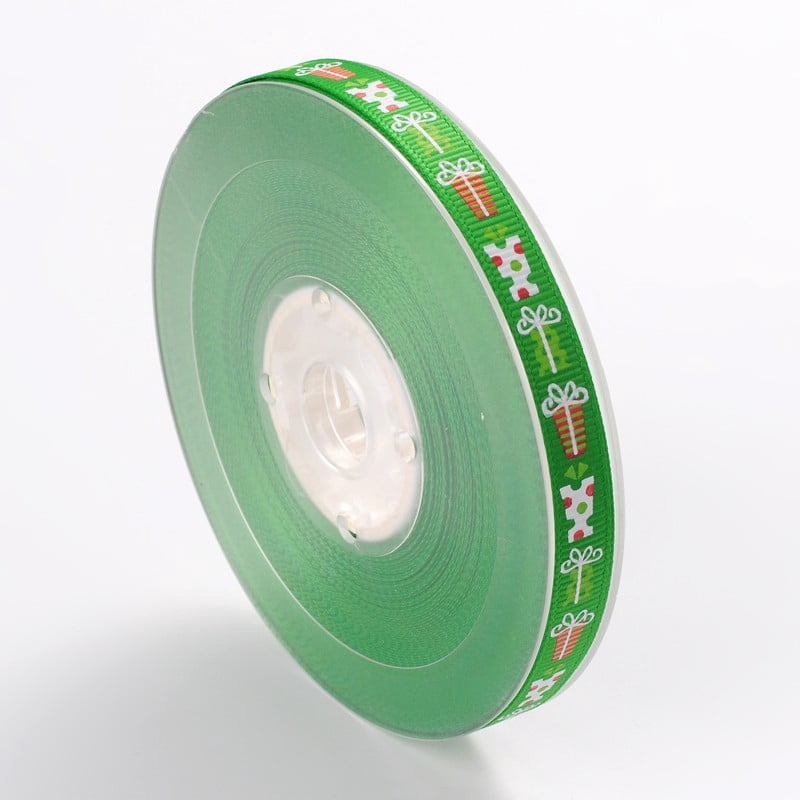 1roll Christmas Theme Polyester Ribbons Green 3/8 inch(9mm) about 100yards/roll(91.44m/roll)