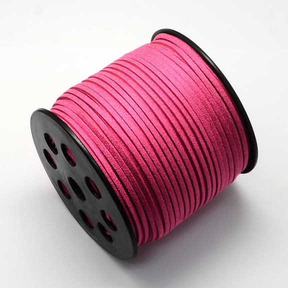 1roll Faux Suede Cord Faux Suede Lace with Glitter Powder Deep Pink 2.7x1.4mm about 100yards/roll(300 feet/roll)