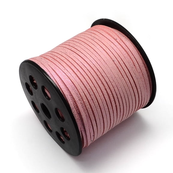 1roll Faux Suede Cord Faux Suede Lace with Glitter Powder Pink 2.7x1.4mm about 100yards/roll(300 feet/roll)