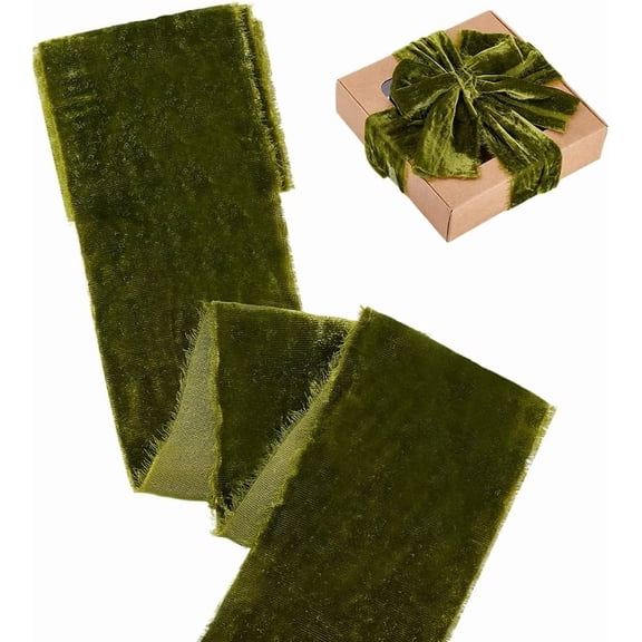 1roll Flat Velvet Ribbons Raw Edged Ribbons Clothes Accessories Dark Olive Green 3 inch(75mm) 3 Yards/Roll Craft