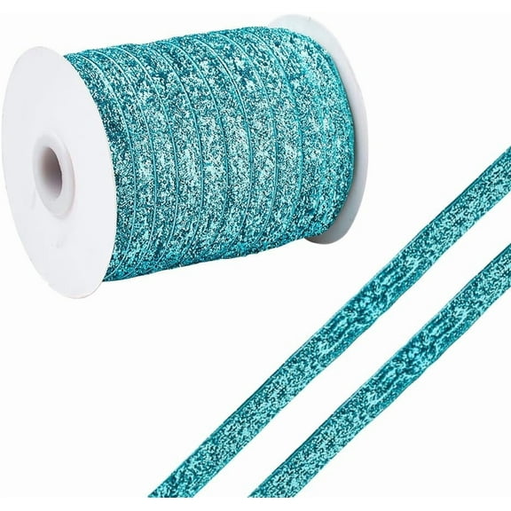 1roll Glitter Sparkle Ribbon Polyester & Nylon Ribbon Turquoise 3/8 inch(9.5~10mm) about 50yards/roll(45.72m/roll)