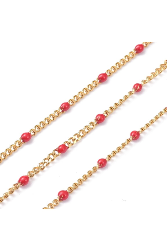 1roll Ion Plating(IP) 304 Stainless Steel Enamel Curb Chains with Spool Soldered Faceted Indian Red 2.5x2x0.8mm 32.80Feet/roll(10m/roll)